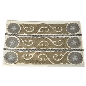 Pottery Barn Crewel Embroidered Pillow Cover Neutral Boho Floral Sequin 16 x 26